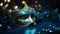 copy space, stockphoto, Luxurious venetian mask over a bokeh background of black and blue. Traditional venetian mask for carnival