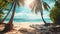 copy space, stockphoto, Sunny tropical Caribbean beach with palm trees and turquoise water. Tropical amazing beach