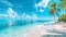 copy space, stockphoto, Sunny tropical Caribbean beach with palm trees and turquoise water. Tropical amazing beach