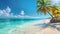 copy space, stockphoto, Sunny tropical Caribbean beach with palm trees and turquoise water. Tropical amazing beach