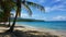 copy space, stockphoto, Sunny tropical Caribbean beach with palm trees and turquoise water. Tropical amazing beach