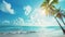 copy space, stockphoto, Sunny tropical Caribbean beach with palm trees and turquoise water. Tropical amazing beach