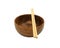 Copy space Wooden chopstick circle bowl isolated on white background. kitchenware equipment handmade in thai traditional with clip