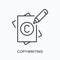 Copyright flat line icon. Vector outline illustration of paper, pencil and C sign. Copywriting thin linear pictogram