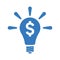 Copyright, idea, bulb icon. Blue color vector