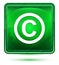 Copyright symbol icon neon light green square button