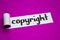 Copyright text, Inspiration, Motivation and business concept on purple torn paper