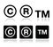 Copyright, trademark vector icons set