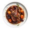 Coq Au Vin France European Cuisine. On A White Plate