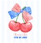 Coquette 4th of July Cherry with stars and stripes ribbon Bow Watercolor