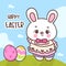 Coquette bunny easter with eggs. Series: Kawaii animals rabbit egg hunting (Character cartoon)