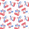 Coquette cherries seamless pattern watercolor 4th of July ribbon bow isolate on white background