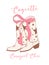 Coquette Cowgirl Boots groovy with pink Ribbon Bow Hand Drawn Doodle