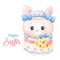 Coquette Easter bunny watercolor girly with chick. Series: Kawaii animals rabbit egg hunting (Character cartoon)