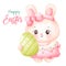 Coquette Easter bunny watercolor girly with egg. Series: Kawaii animals rabbit eggs hunting (Character cartoon)