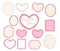 Coquette Pink Frame Doodle Drawing: Retro Heart Shape, Oval, Rectangular Frames set