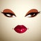 Coquette woman eyes and lips, stylish makeup. People negative