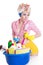 Coquettish pinup woman with cleaning set