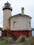 Coquille River Lighthouse under overcast skies in Bullards Beach State Park, Oregon, USA