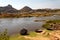 Coracle boats in Tungabhadra River, Hampi ruins, India