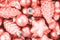Coral Christmas baubles background.