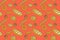 Coral colored bakery seamless pattern for pastry label design, bread packaging, culinary blog, branding cafe.