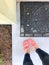 Coral colored shoe selfie by doormat