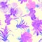 Coral Flower Background. Purple Summer Jungle. Vanilla Seamless Textile. Watercolor Palm. Pattern Leaves. Floral Painting. Exotic