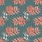Coral forest bouquet seamless hand drawn pattern. Flowers and foliage silhouettes on grey background