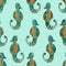 Coral green seahorse linen wash nautical background. Summer coastal style fabric swatches. Under the sea life tropical