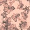 Coral Hibiscus Leaves. Gray Flower Decor. Brown Seamless Print. Watercolor Plant. Pattern Texture. Pink Tropical Wallpaper. Exotic