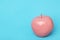 Coral painted apple on light blue background