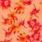 Coral Pattern Nature. Ruby Seamless Nature. Pink Tropical Art. Scarlet Flower Leaf. Red Wallpaper Vintage.