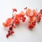 Coral Pink Flower Garland With Red Accents - Japanese Minimalism Inspired