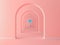 Coral pink pastel arch hallway simple geometric background, architectural corridor, portal, long tunnel inside empty wall. 3d rend