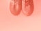 Coral pink trainers on empty background.