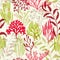 Coral polyps seamless pattern., Caribbean staghorn and pillar corals diversity.