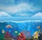 Coral reef background with colorful fish