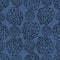 Coral reef. Sea sponge. Endless vector pattern on a blue isolated background. Hand drawing style. Elegant seamless ornament.