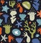 Coral reefs seamless pattern, decorative tropical background