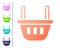 Coral Shopping basket icon isolated on white background. Food store, supermarket. Set color icons. Vector Illustration