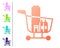 Coral Shopping cart and food icon isolated on white background. Food store, supermarket. Set color icons. Vector