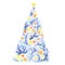 Coral and starfish Christmas tree watercolor for decoration on summer Christmas.