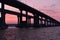 Coral sunset, bagy sunset over bridge, sunset red over bridge, Crimean bridge