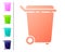 Coral Trash can icon isolated on white background. Garbage bin sign. Recycle basket icon. Office trash icon. Set color