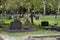 Corby, U.K, April 28, 2019 - -Tombstones in cemetery, spring time