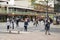 Corby, United Kingdom - august 28, 2018: Crowd of anonymous people walking on busy city street. End of summer day.