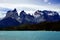 Cordillera Paine and Pehoe Lake in `Torres del Paine` National Park