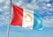 Cordoba province of Argentina Flag waving with sky on background realistic 3d illustration