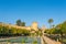 Cordoba, Spain - January 9, 2020: The gardens of Alcazar de los Reyes Cristianos, Andalusia. Copy space for text